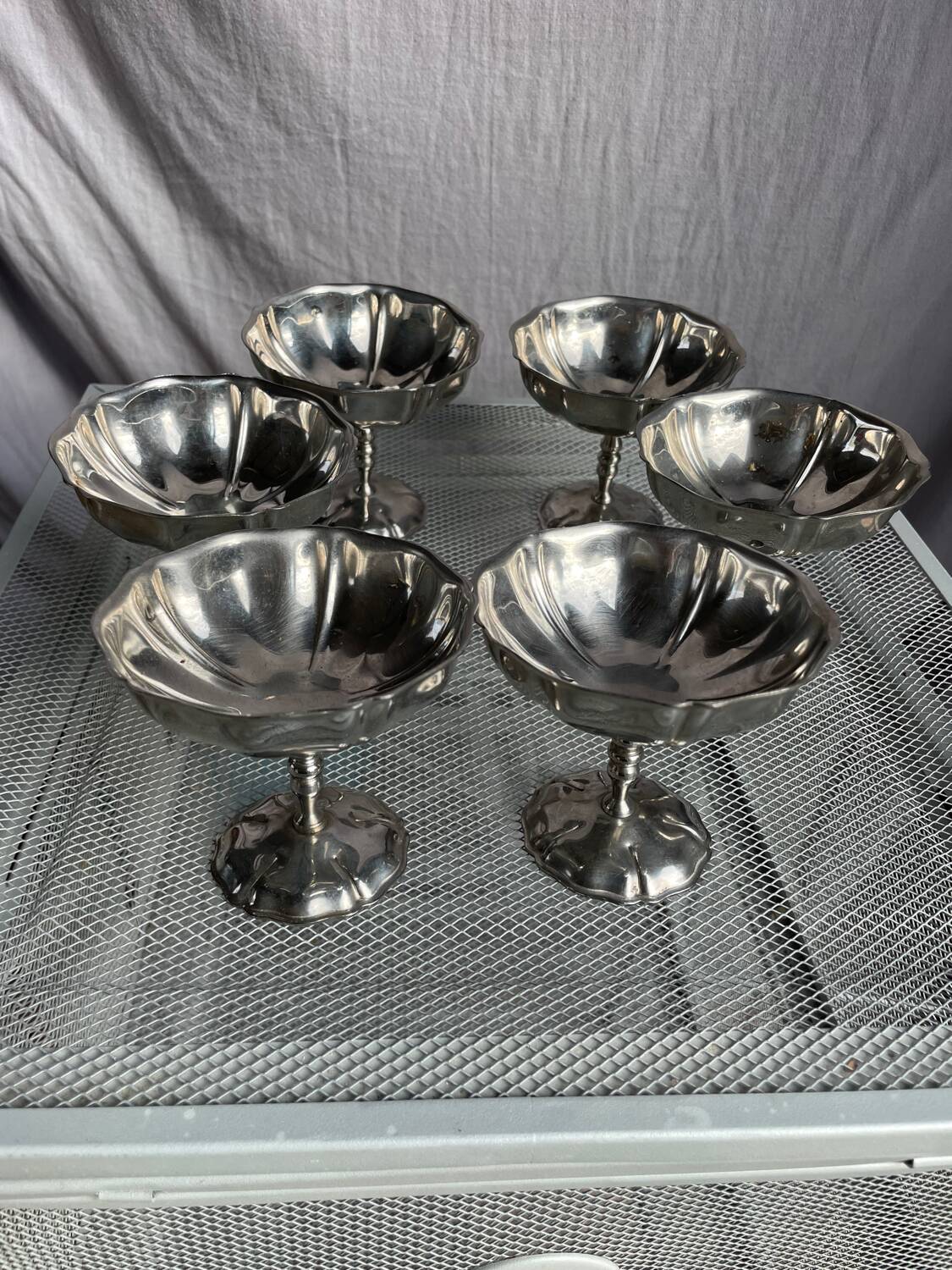 6 vintage stainless steel ice cream cups
