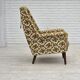 1970s, Danish highback armchair, Brown/beige furniture fabric, teak wood.