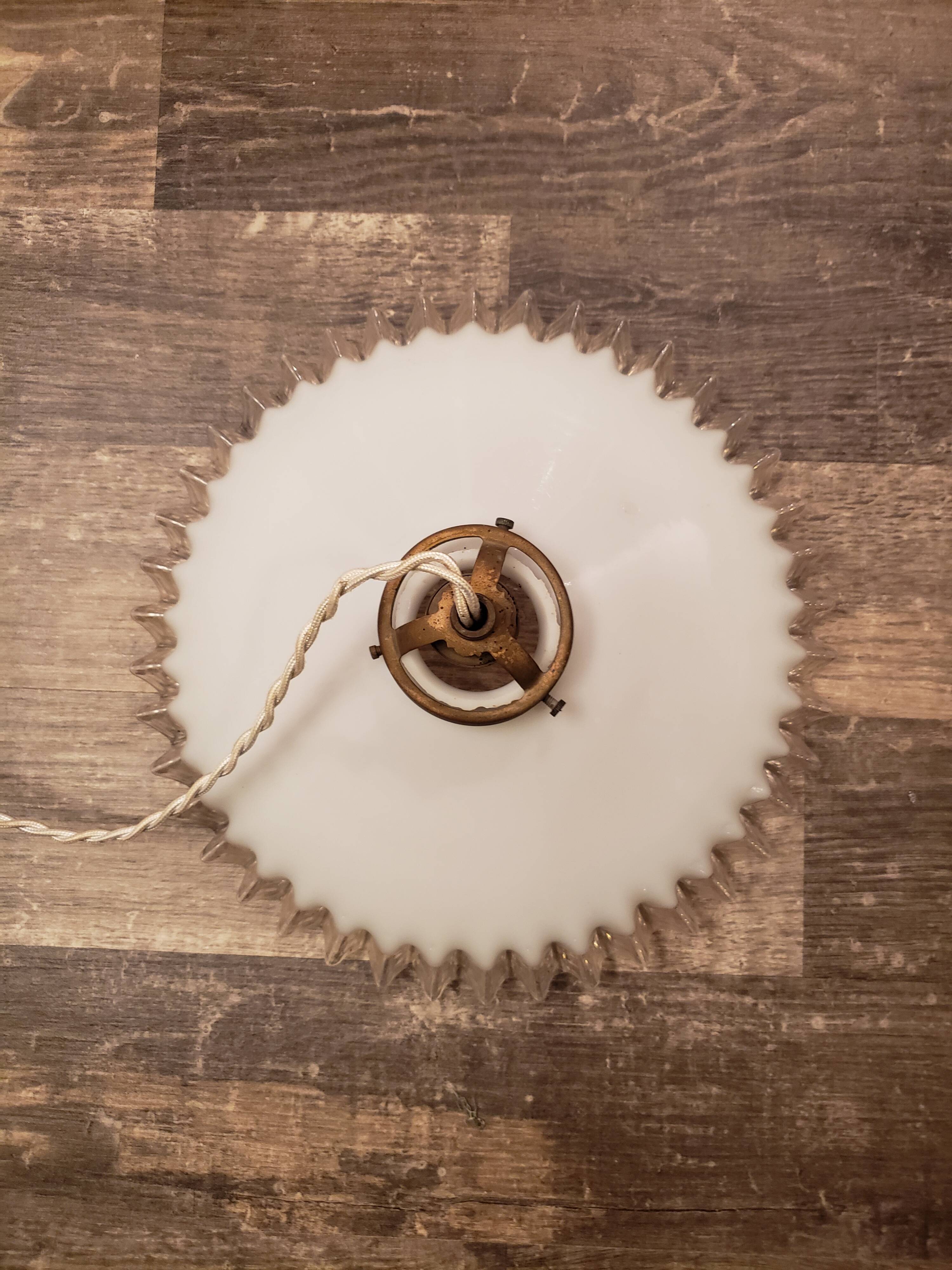 White opaline pendant lamp with serrated edges