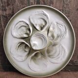 Vintage french oyster plate in white and green majolica