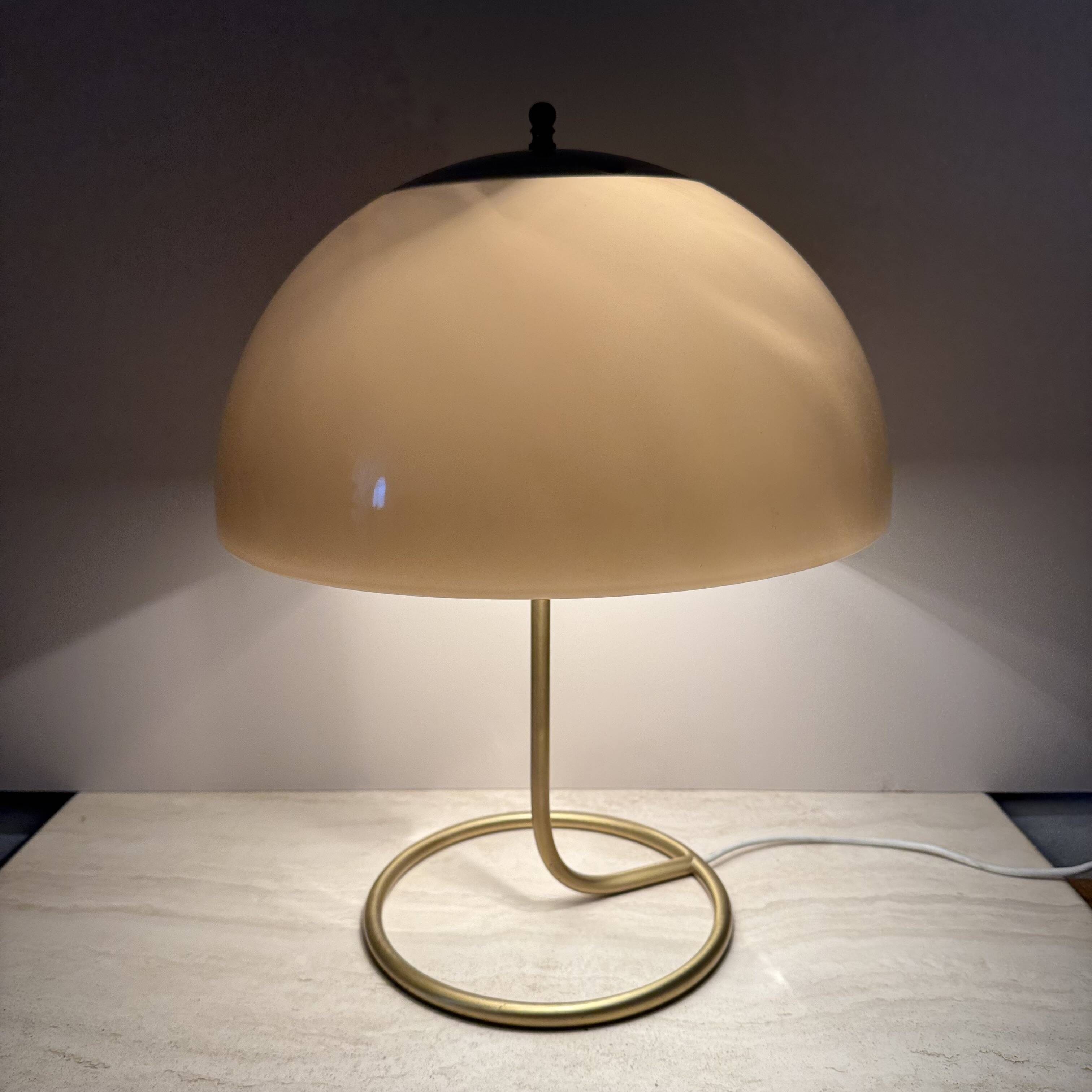 Vintage Mushroom table lamp with gold metal base , 1970s