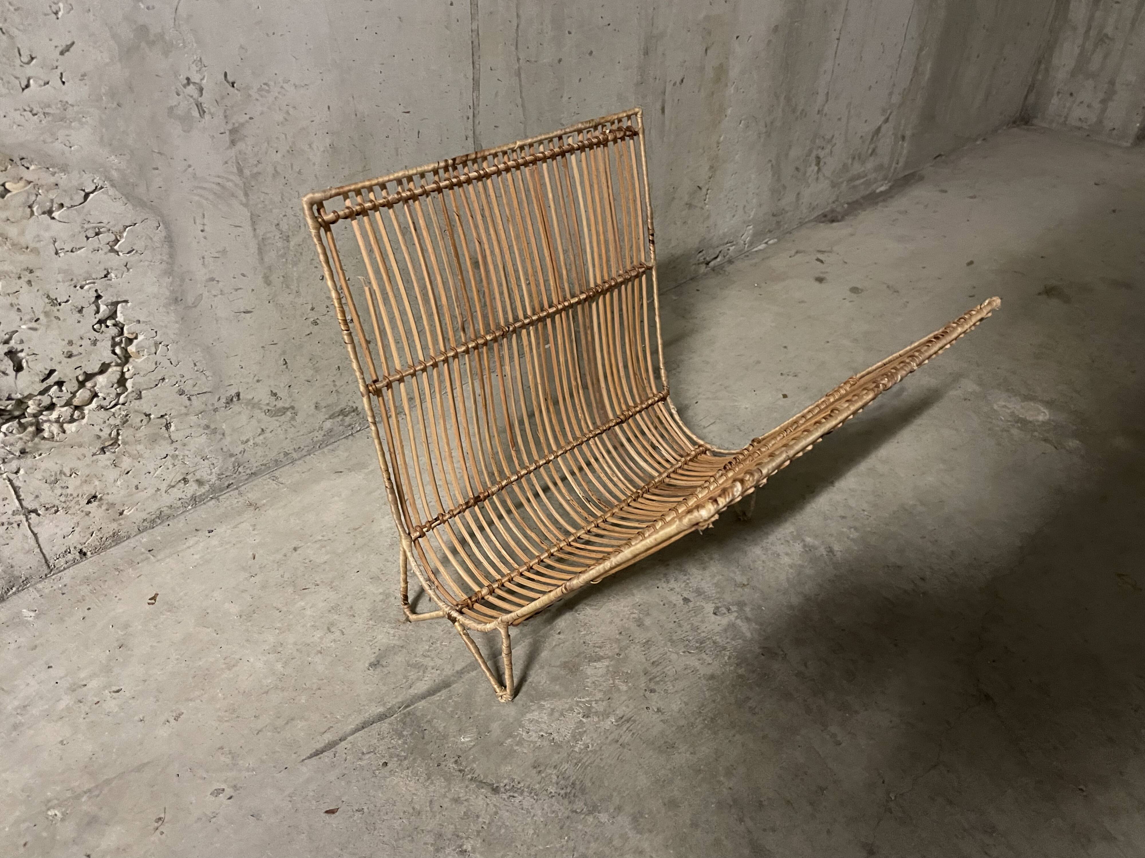 Rattan magazine rack from the 60s