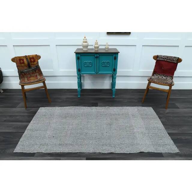 Vintage Turkish Oushak Handmade Wool Cotton Gray Area Rug 98x202