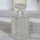 Carafe à whisky vintage en verre pressé – Bouchon gravé fleur