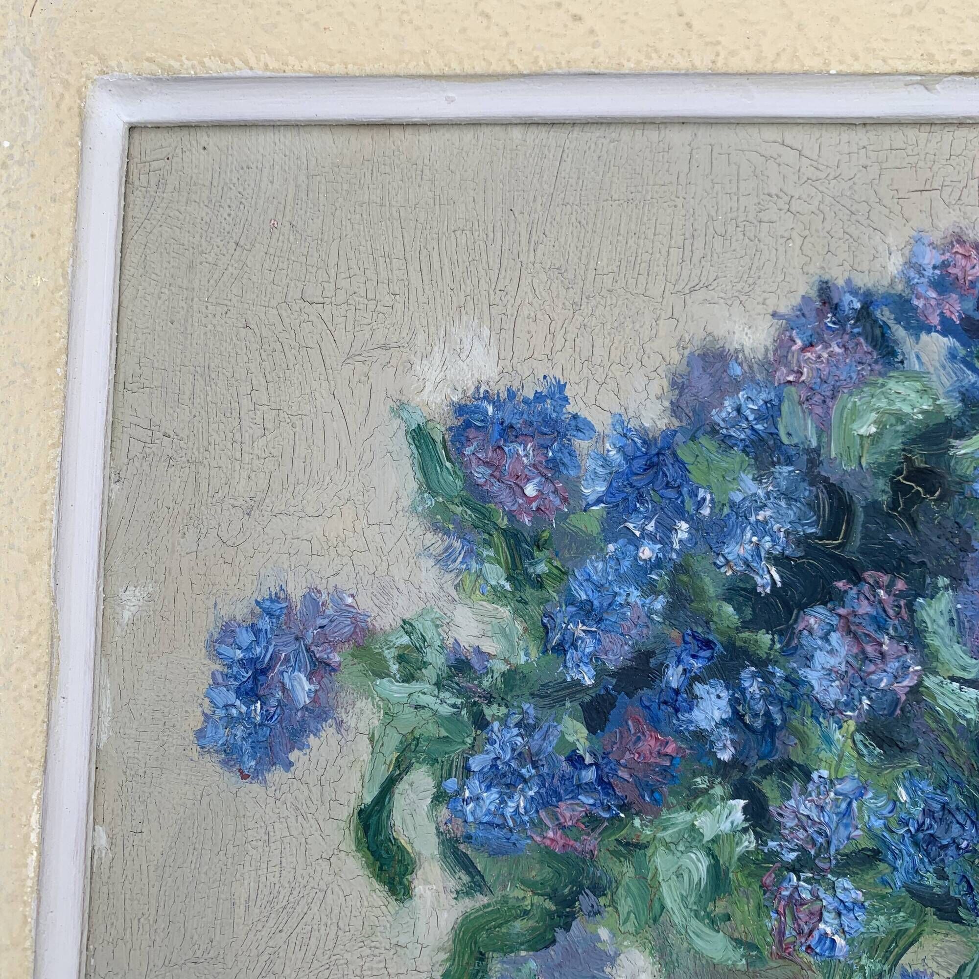 Table Painting on cardboard still life bouquet Maurice Catau Nancy 1954