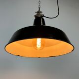 Industrial Black Enamel Factory Lamp with Cast Iron Top, 1950s