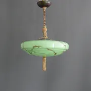 Art Deco pendant light with coiled rod, marbled effect, metal and brass pendant - 1930s