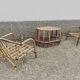 Pair of rattan armchairs and vintage oval table