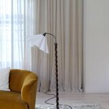 Organic whirlwind floor lamp in stained birch, Sweden, 1940s.