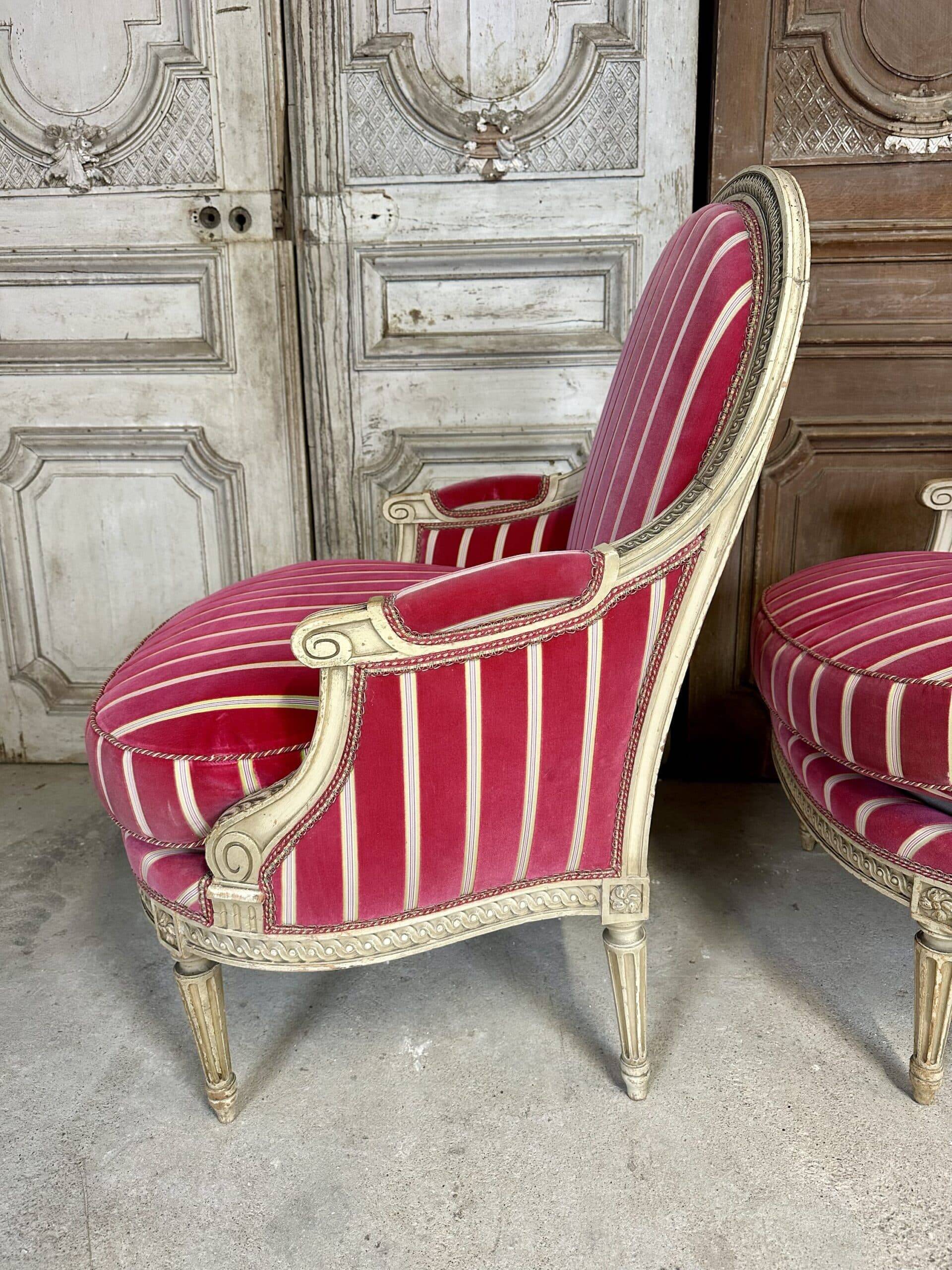 Pair of Louis XVI style bergère armchairs