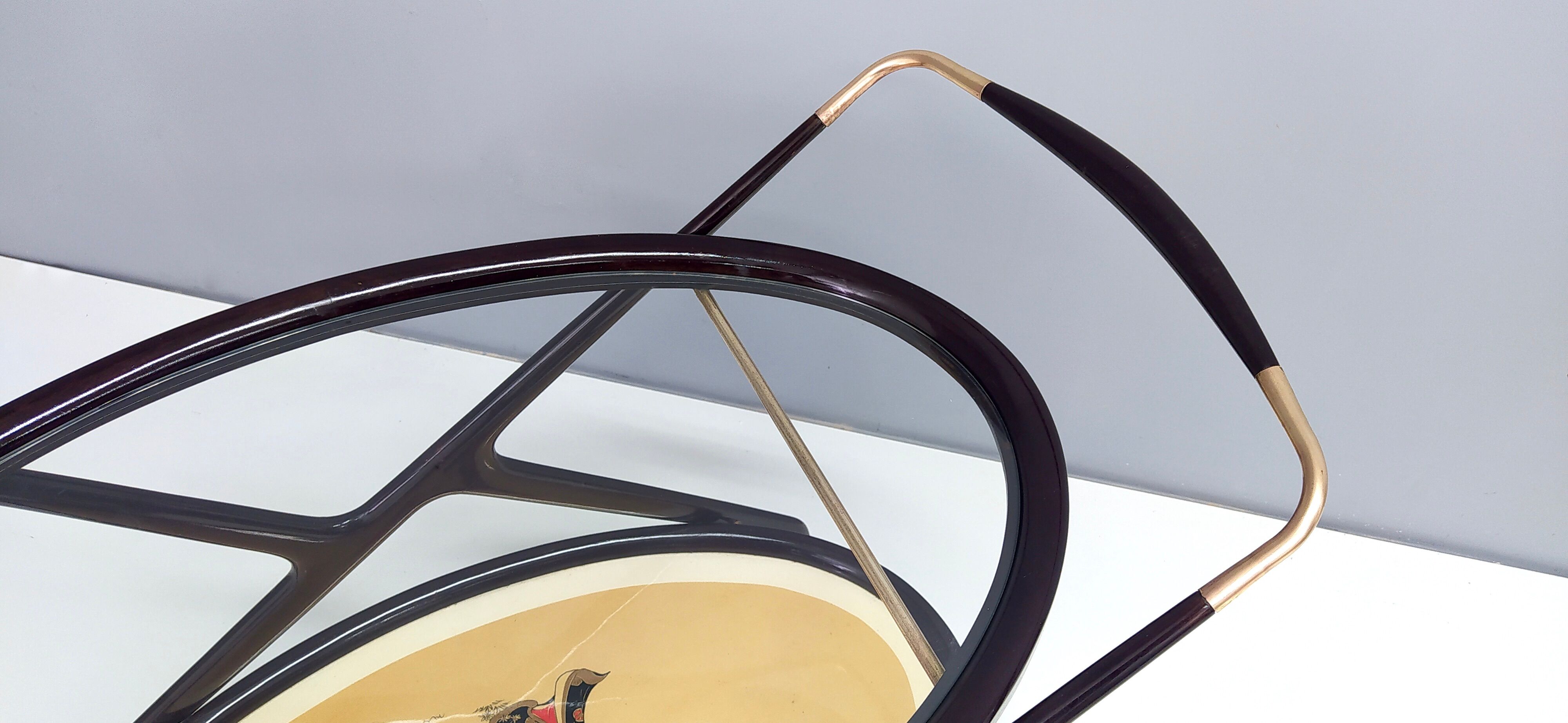 Vintage ebonized beech serving cart with oriental print, italy