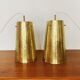 Set of 2 large Mid Century Modern perforated brass pendant lamps