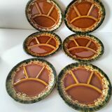 Set of 6 compartmentalised glazed ceramic plates, 1960s-70s.