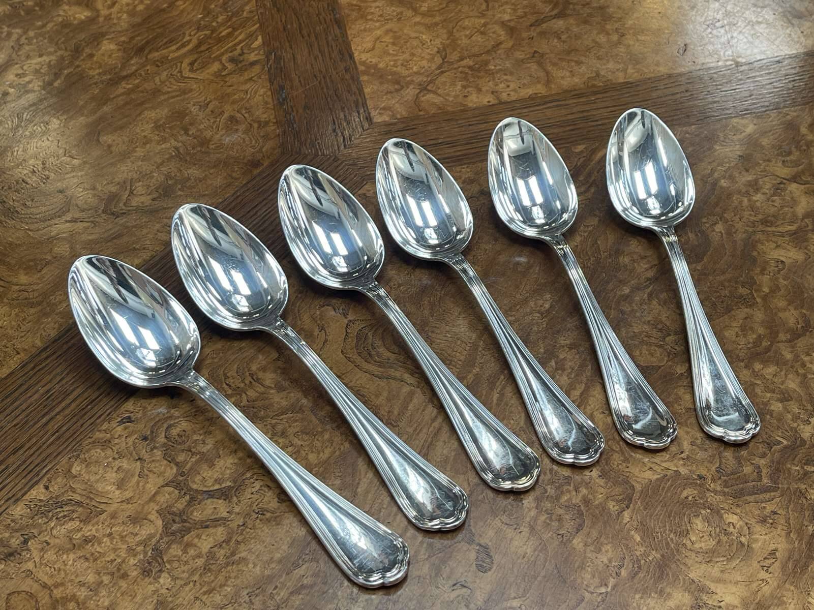 Set of 6 large silver-plated metal spoons, christofle spartours model