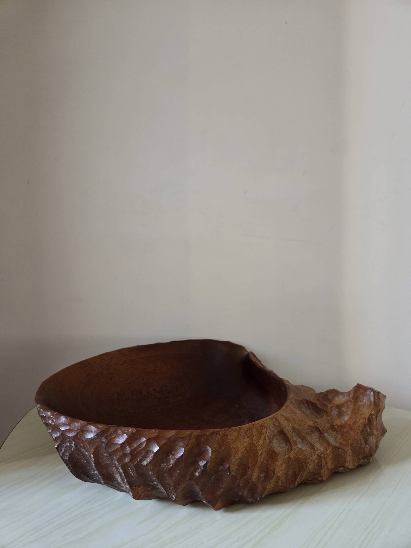 Large monoxyle carved wooden bowl
