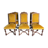 Suite of 6 chairs walnut and yellow velvet louis XIV style
