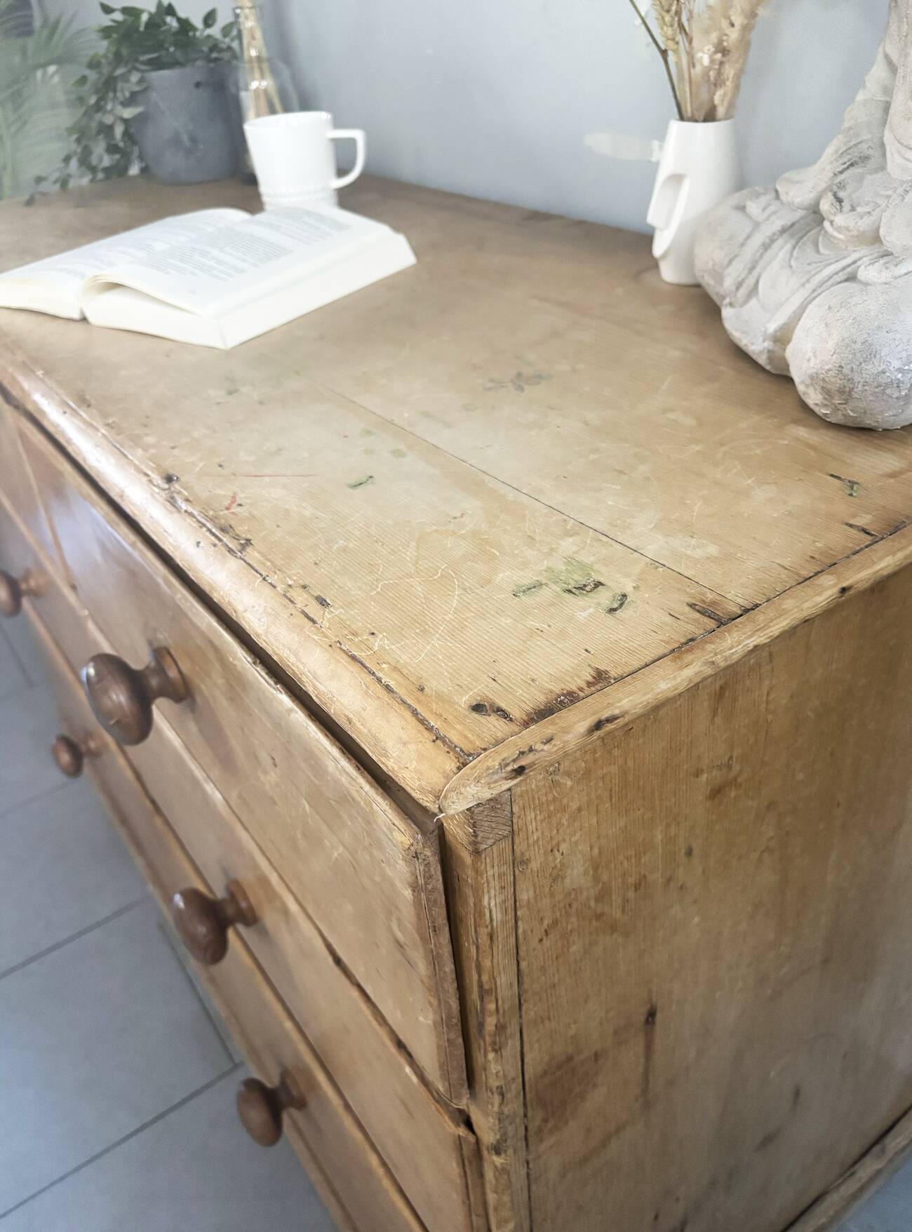 Vintage solid pine English trade counter furniture
