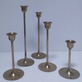 Five vintage Scandinavian design brass candlesticks