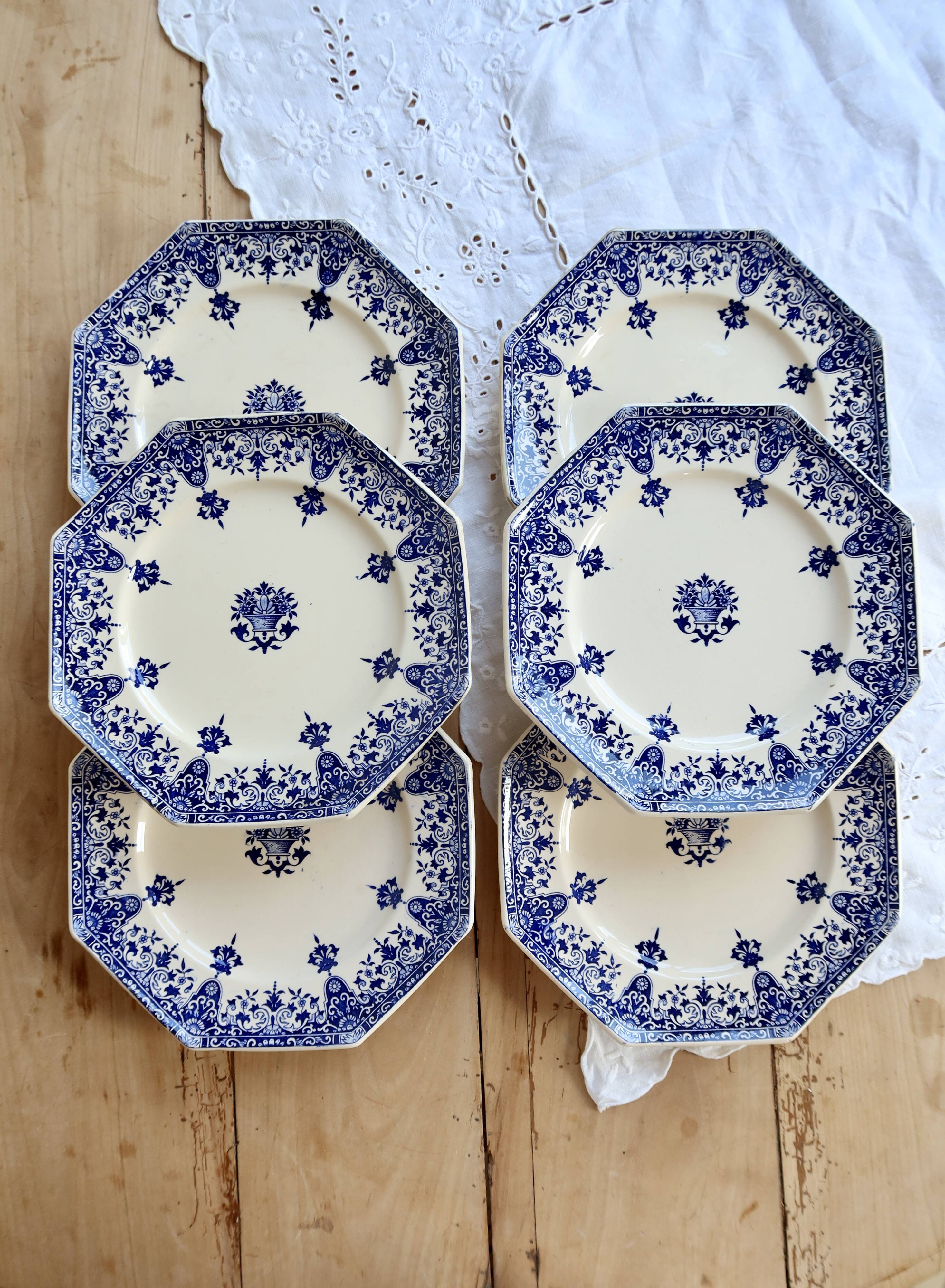 6 dessert plates ironstone Longchamp Rouen 19th century
