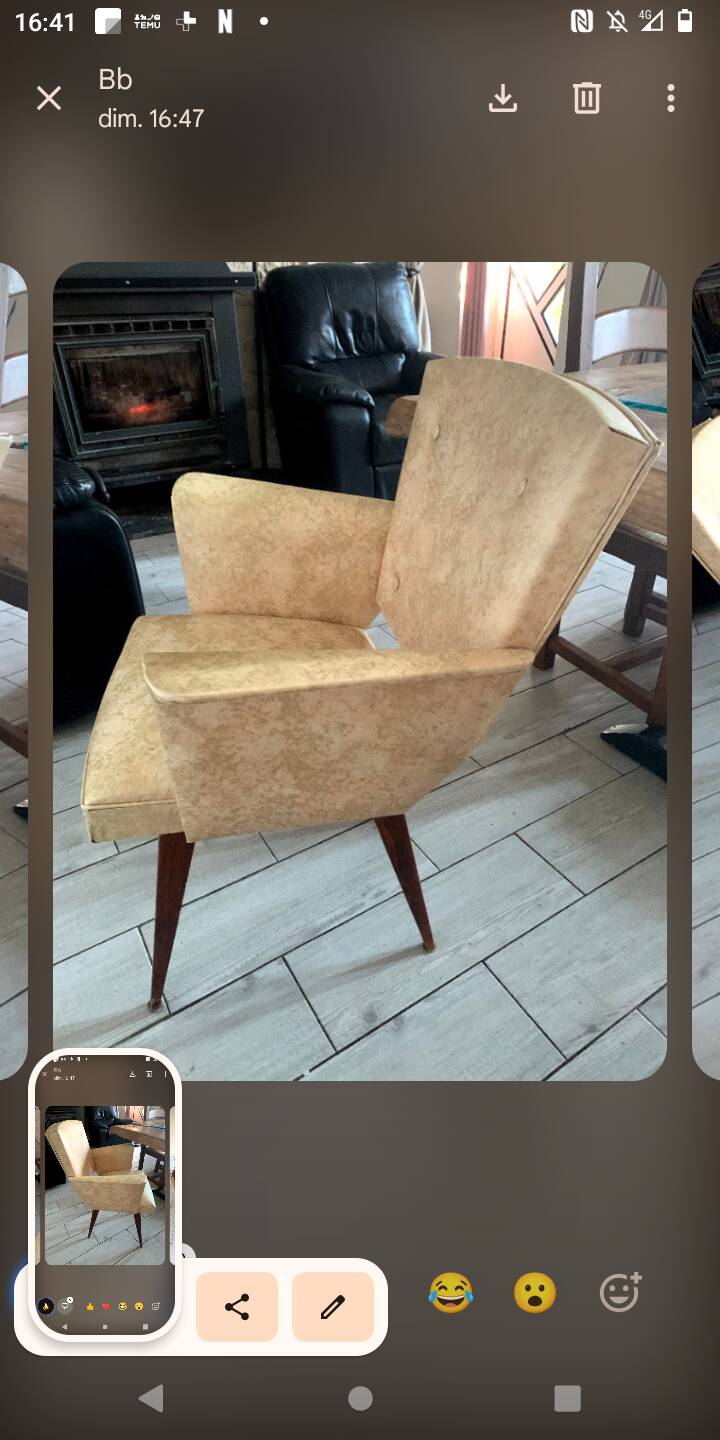 Pair of bridge armchairs in speckled faux leather, 1950.