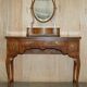 Vintage English walnut burr dressing table with mirror and chair.