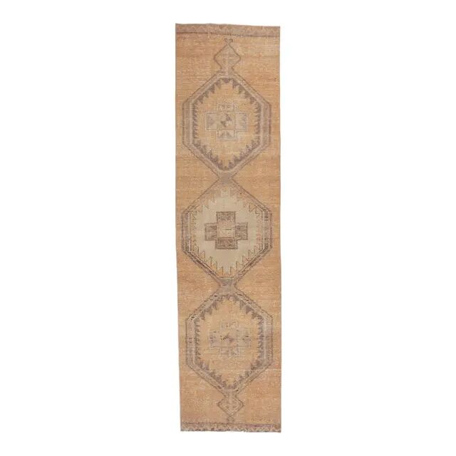 1980s Vintage Turkish Hand-Knotted Runner 92x394