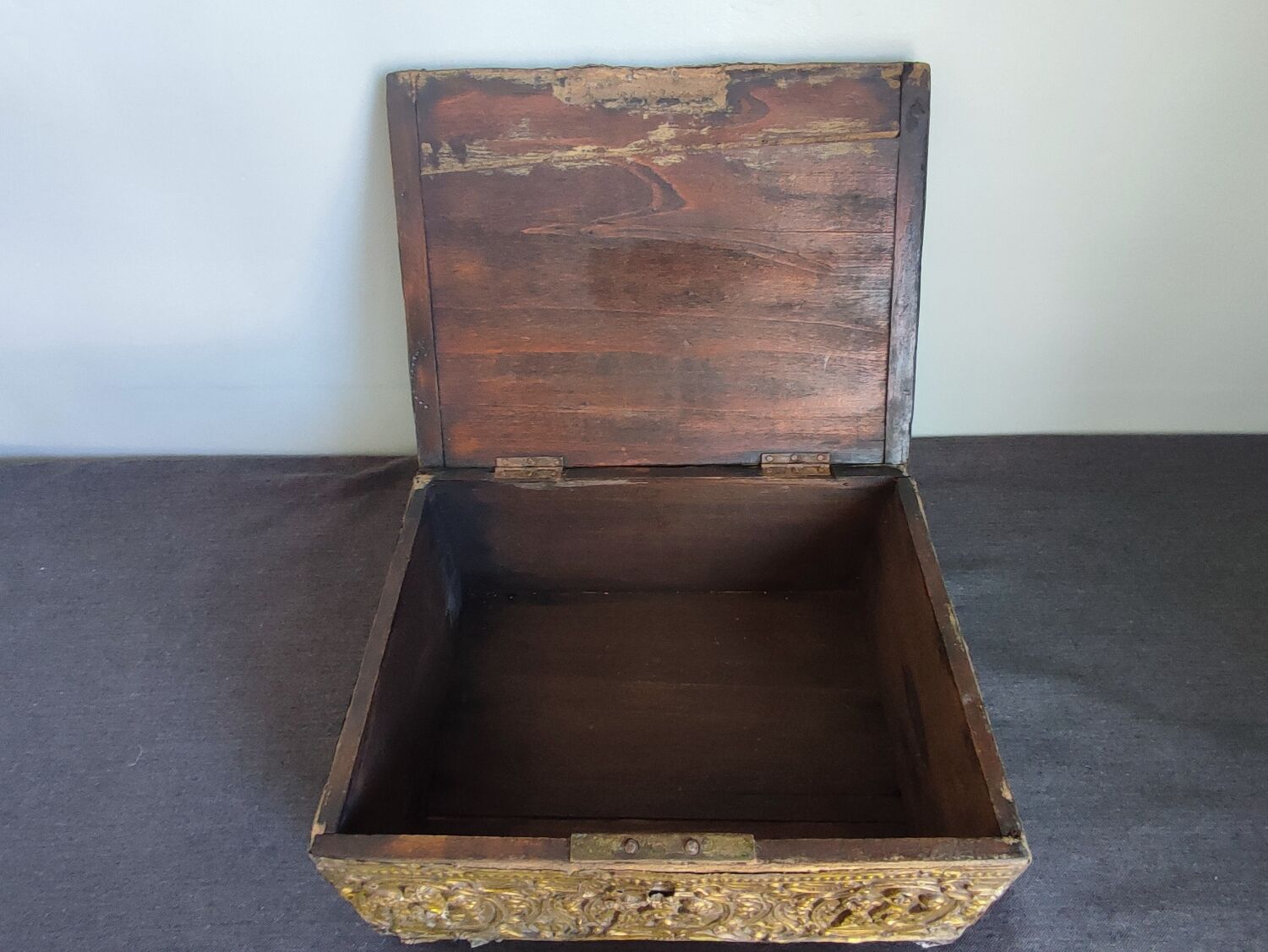 Old wooden box/casket covered with brass
