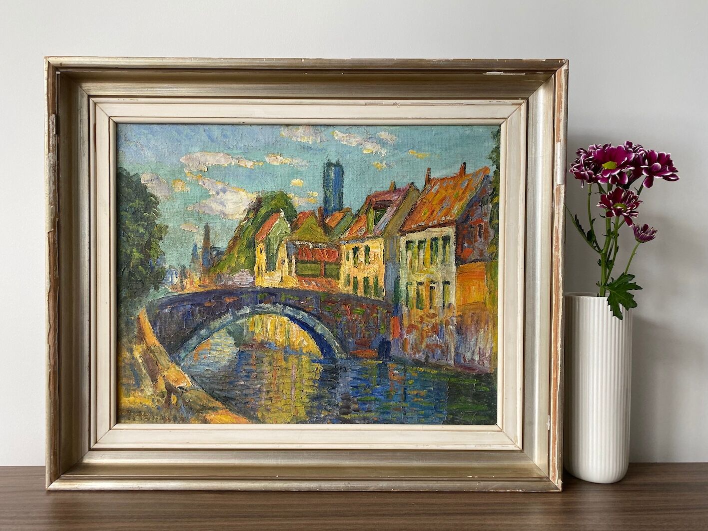 Vintage Mid Century Framed Oil Painting - Evening Walk