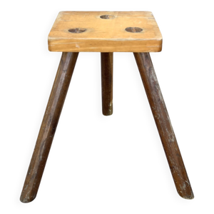 Tabouret brutaliste tripode - bois massif