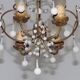 French Vintage 4 Light Metal Cage Chandelier with White Murano Drops and Beads