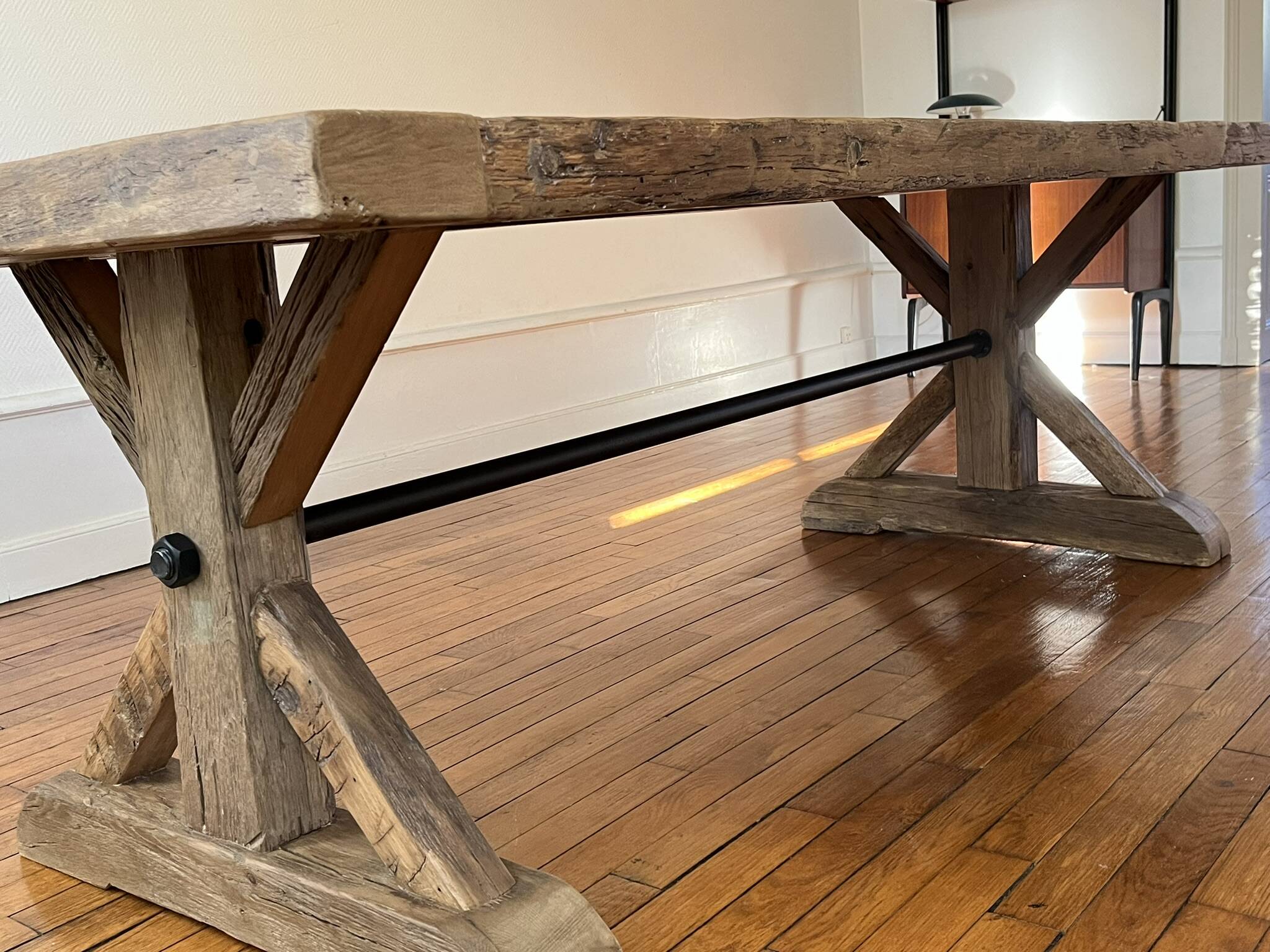 Antique solid oak farmhouse table with star legs - length 200 cm
