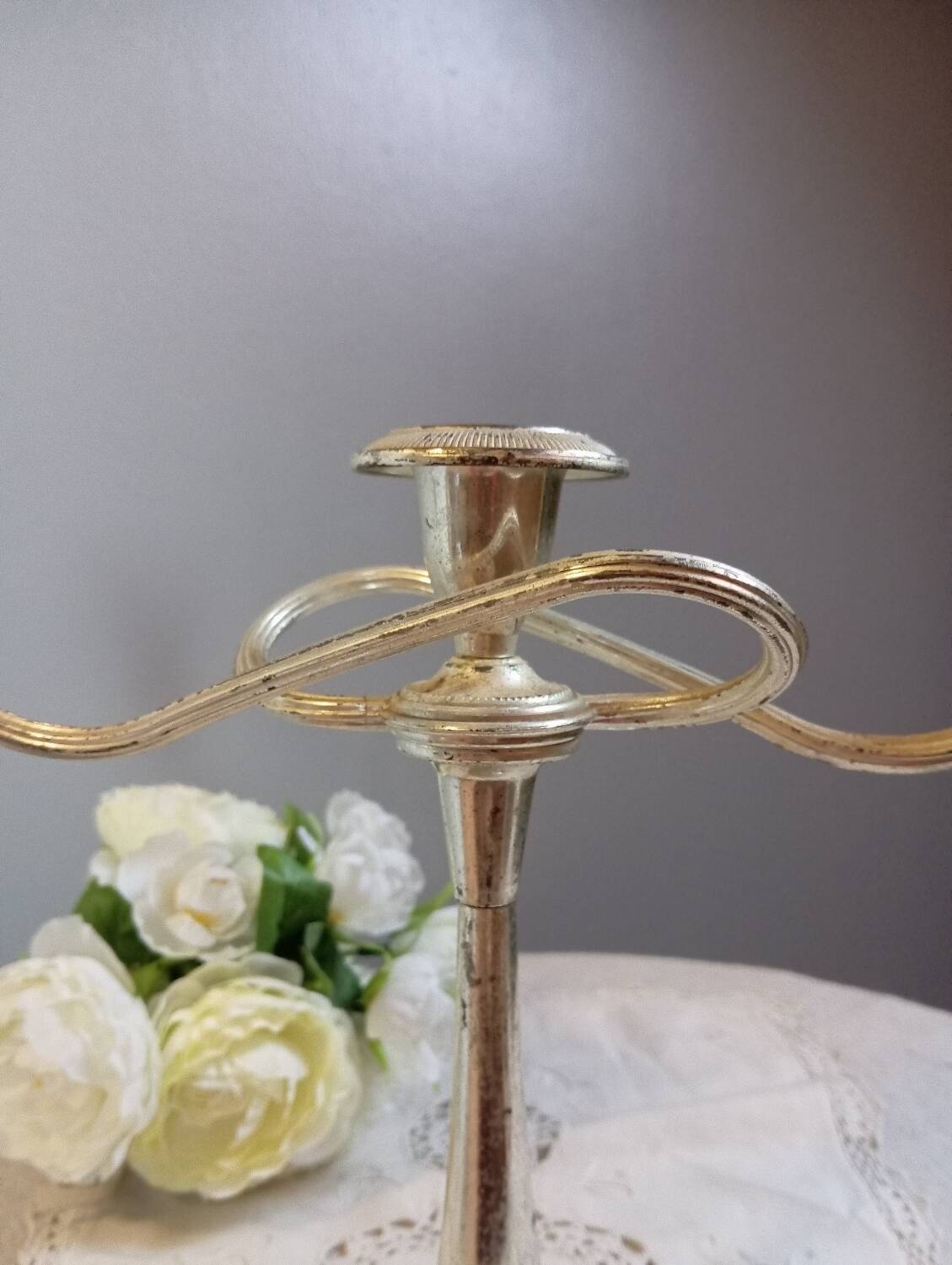 Bougeoir candélabre 3 bras argent plaqué, vintage