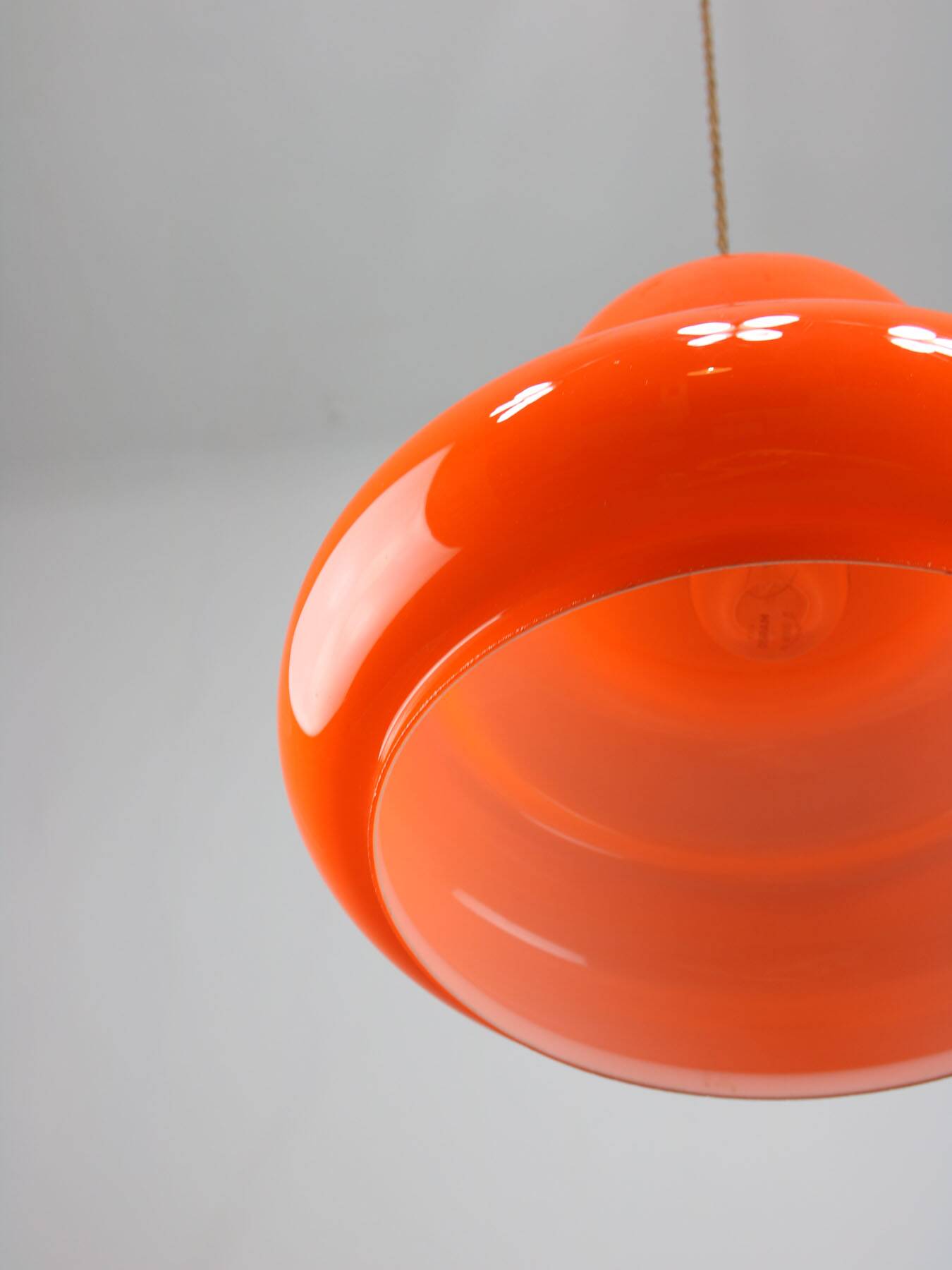 Mid-Century Italian Orange Glass and Brass Pendant Lamp