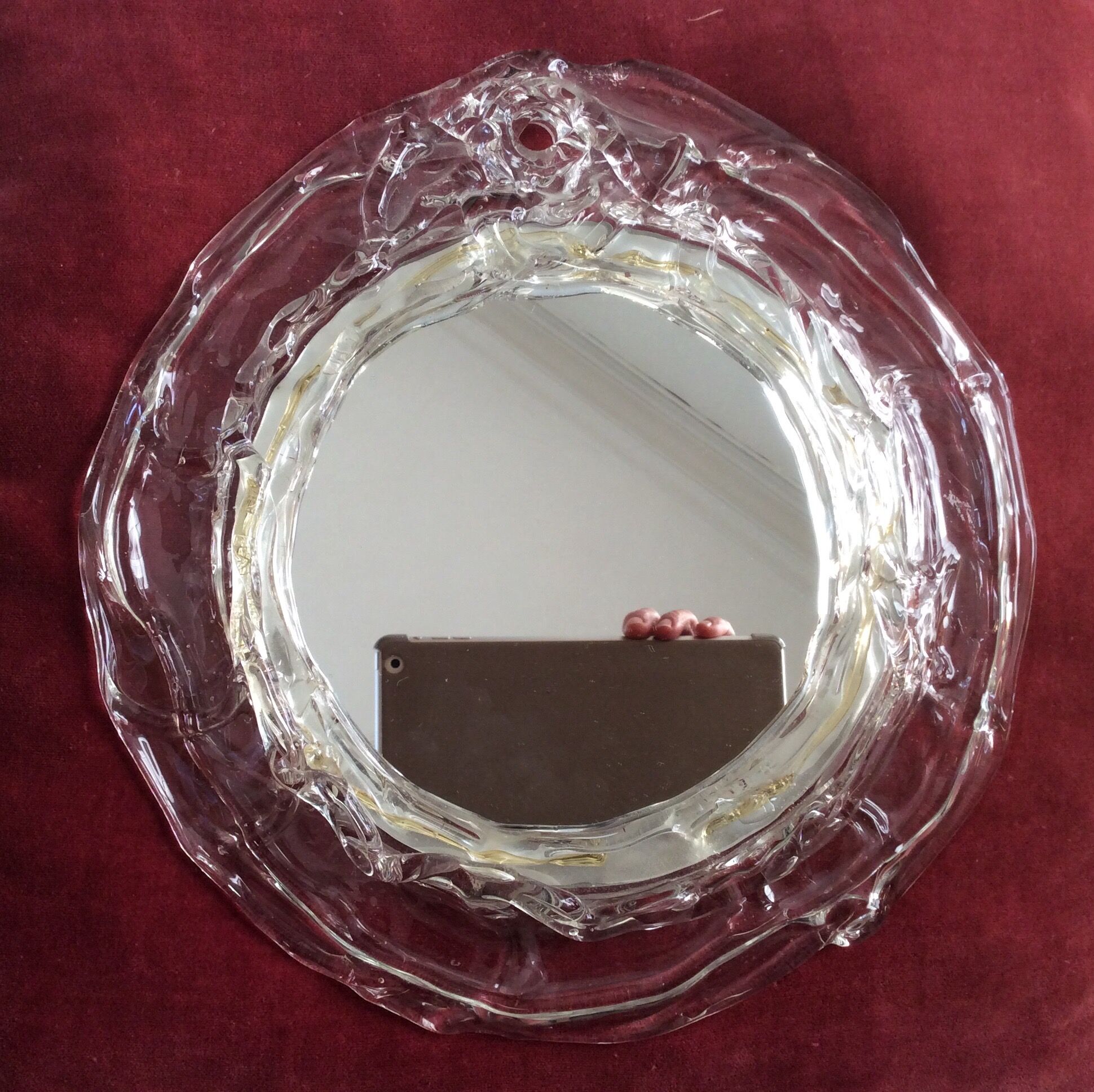 Round mirror with glass frame, 80s, 28cm
