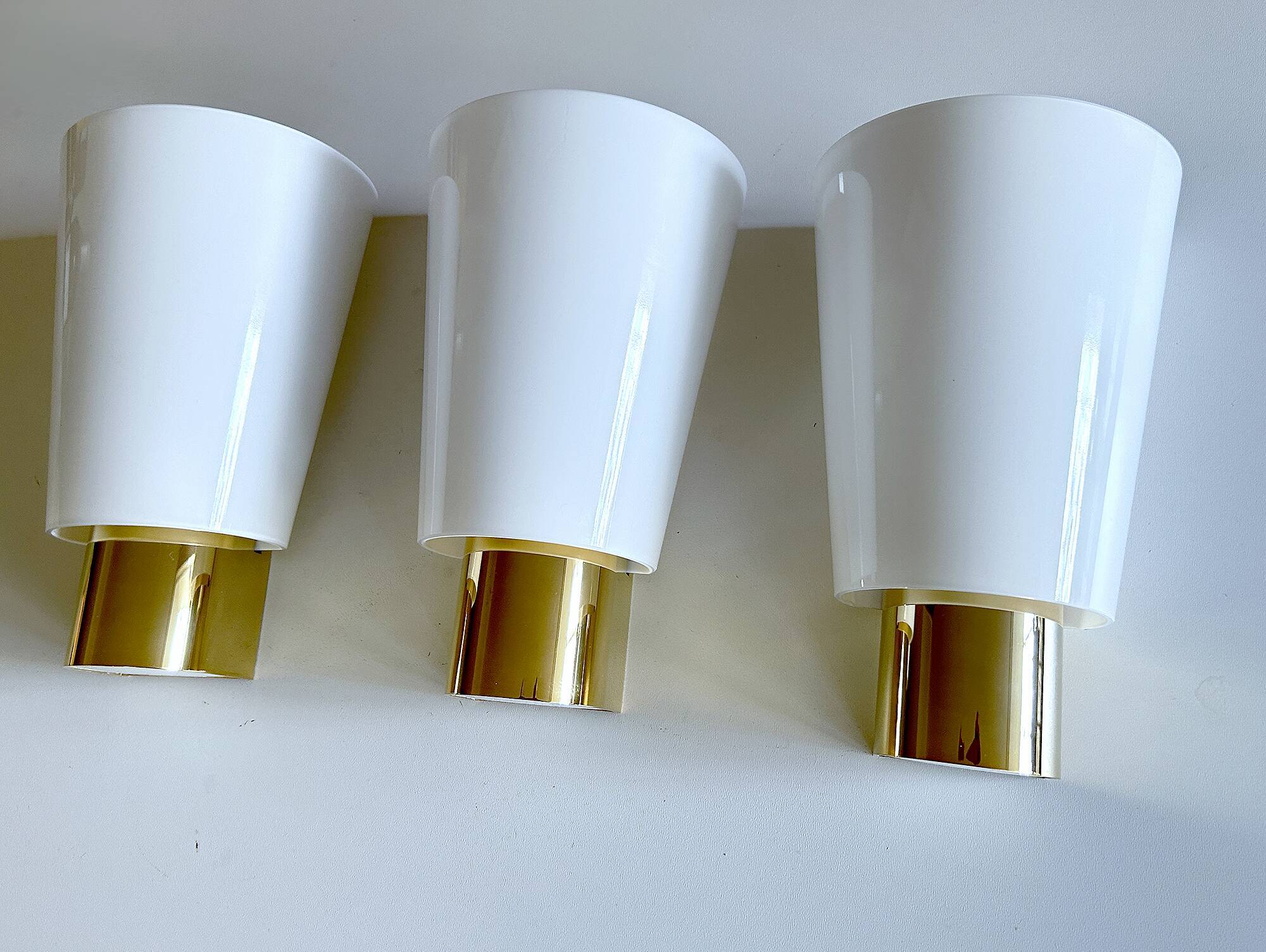 Set of 3 Vintage Limburg Wall Lights Gilded with fine gold, Glass
