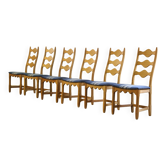 Vintage 1960s Danish Brutalist Oak Ladder Dining Chairs in the style of Kjærnulf
