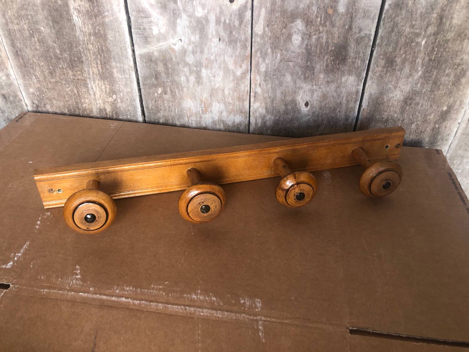 Old Wall Coat Rack x4 Vintage Turned Wood #A702