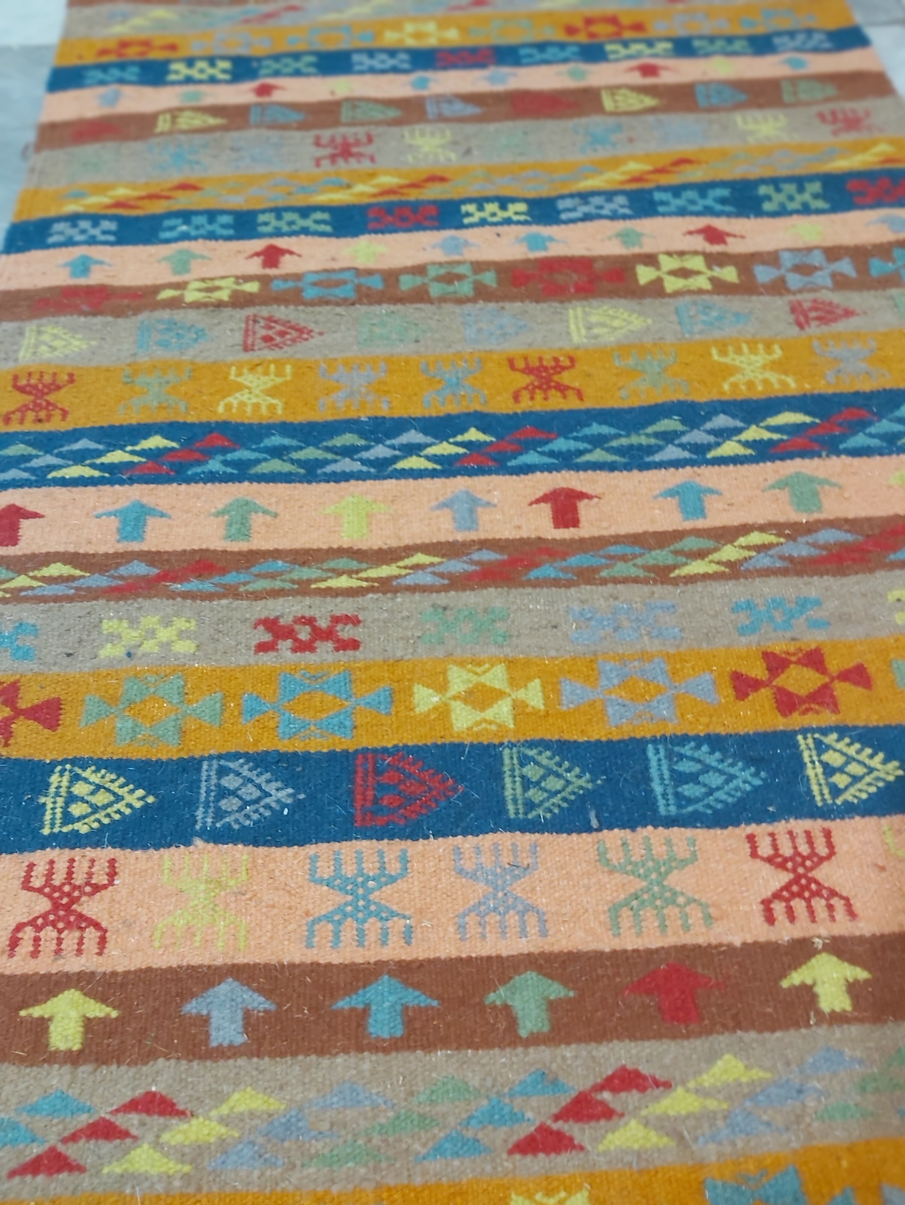 Traditional handmade multicolored striped margoum rug -150x75cm