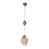 Suspension chandelier rises and falls in white opaline and counterweight