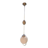 Suspension chandelier rises and falls in white opaline and counterweight