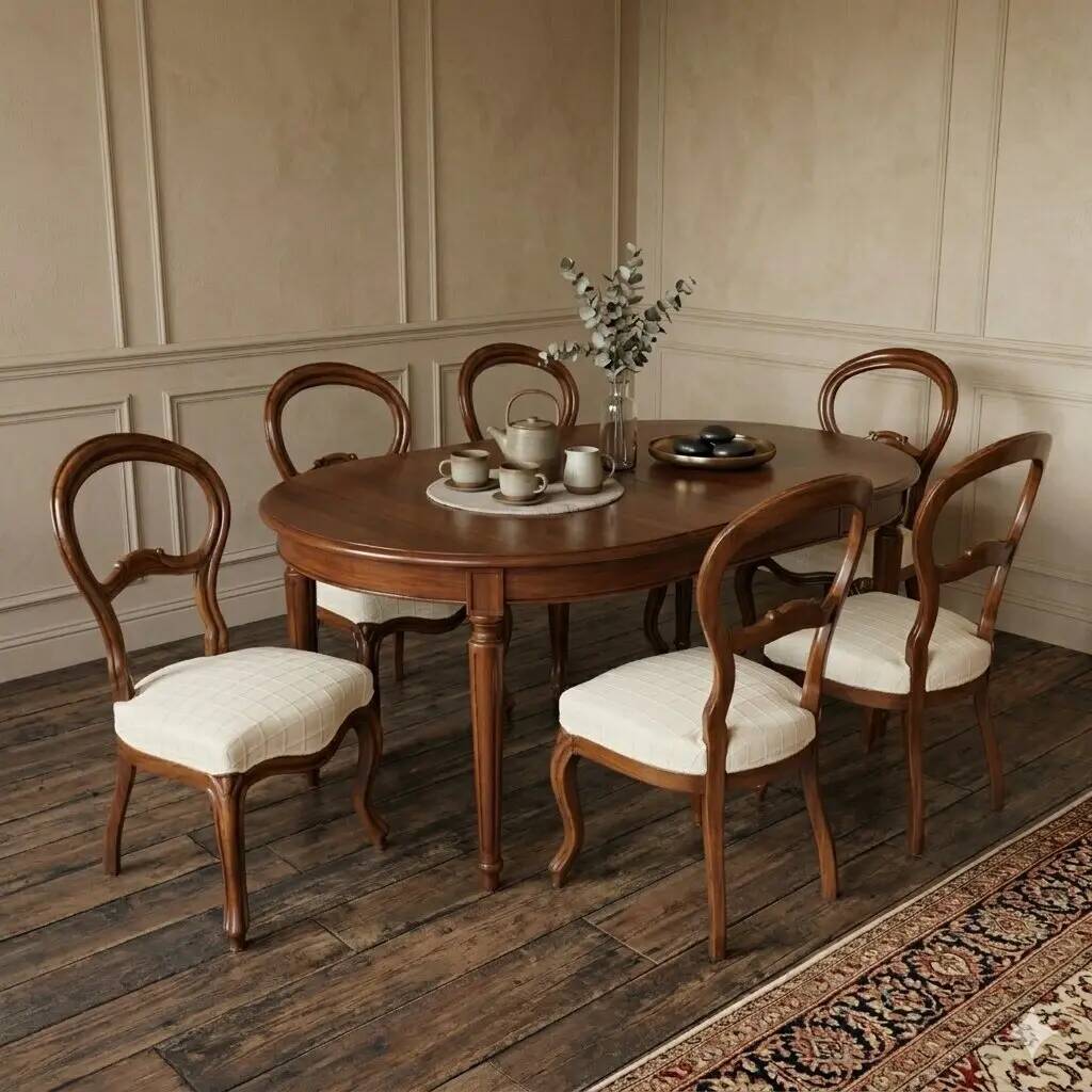 Antique Louis-Philippe chairs in walnut and fabric, Italy, 19th century.