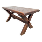 Table basse en chêne brutaliste à pieds croisés, Espagne, années 1930