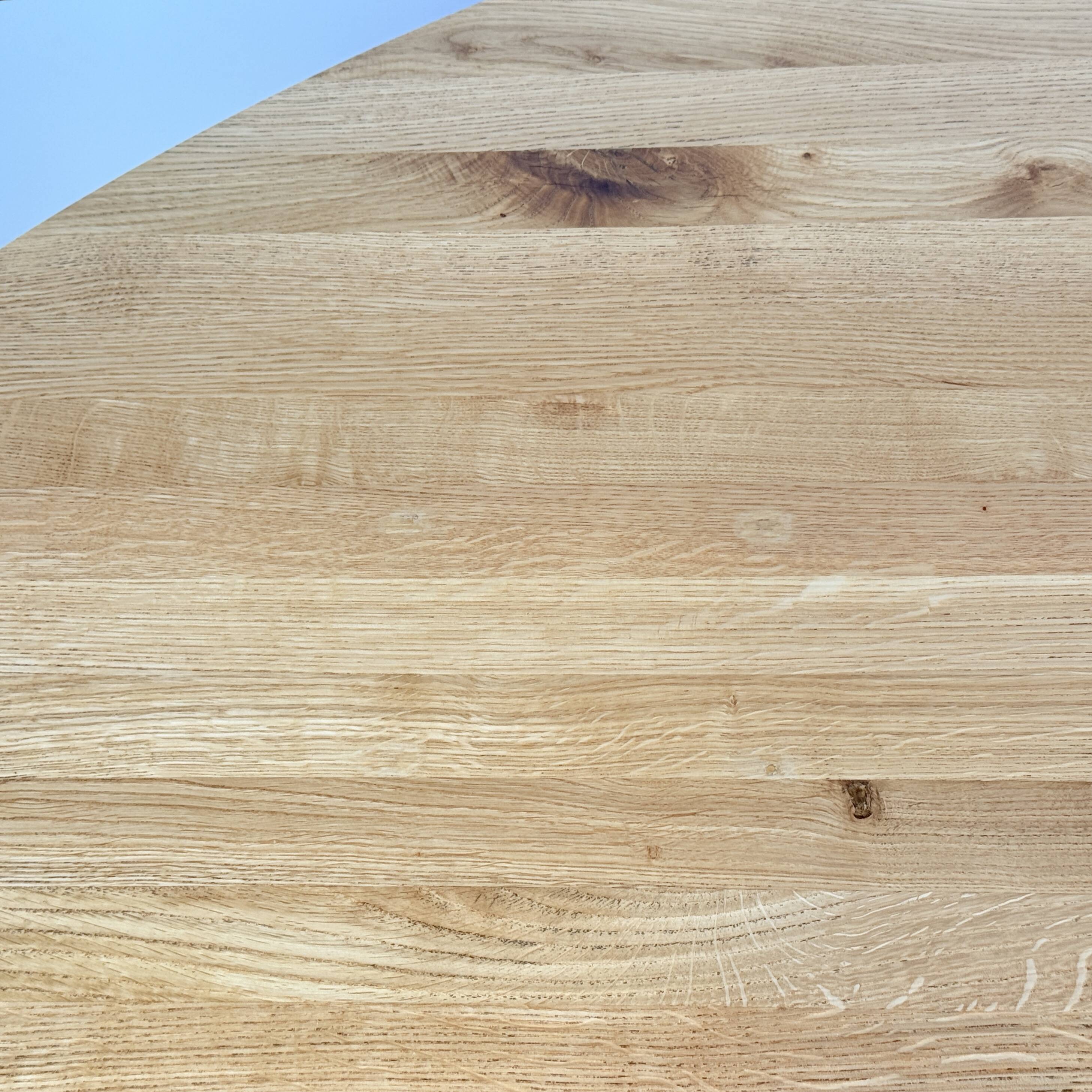 Organic oak dining table with steel matrix base, Hjort Knudsen
