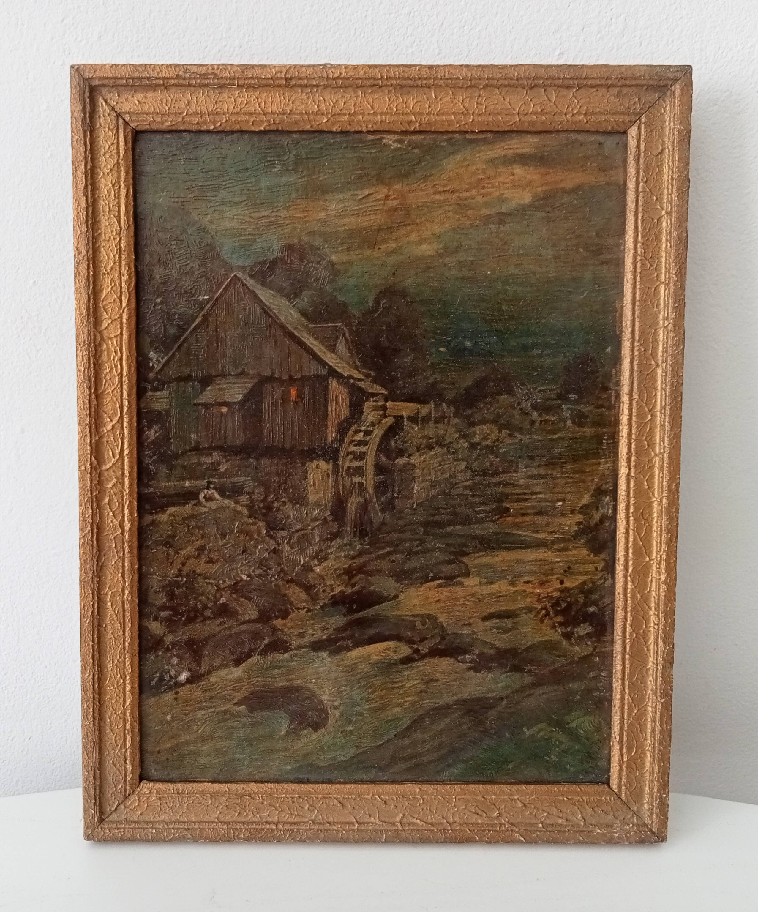 Old small format oil painting on board 19th century