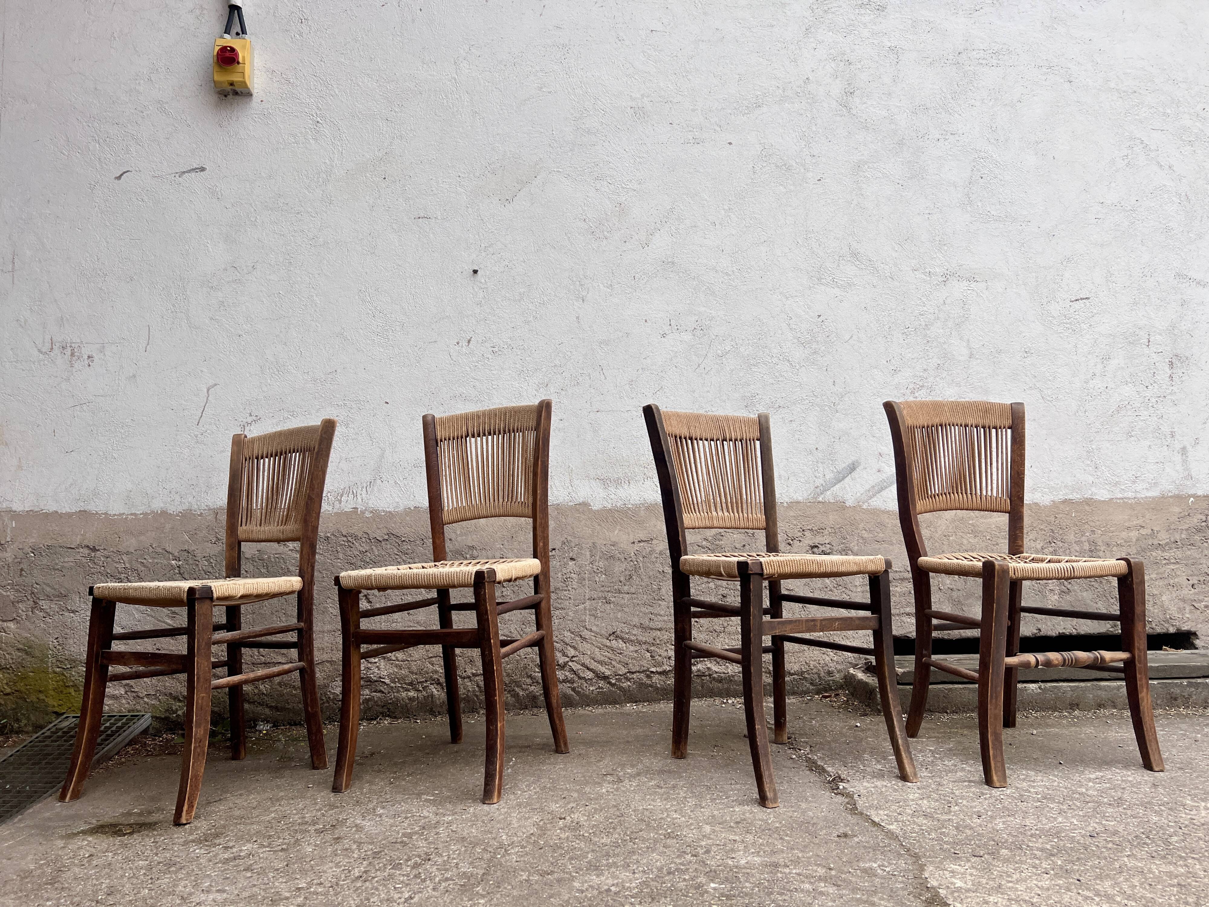 Set of 4 Vintage Rope Bistro Chairs