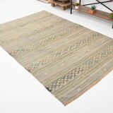 Tapis Kilim fait main rouge clair bleu 5x7 158x247 cm