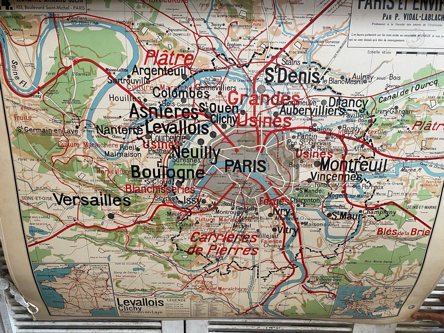 Old School Map School PARIS & Surrounding Areas Numbers 24 & 24bis Vintage