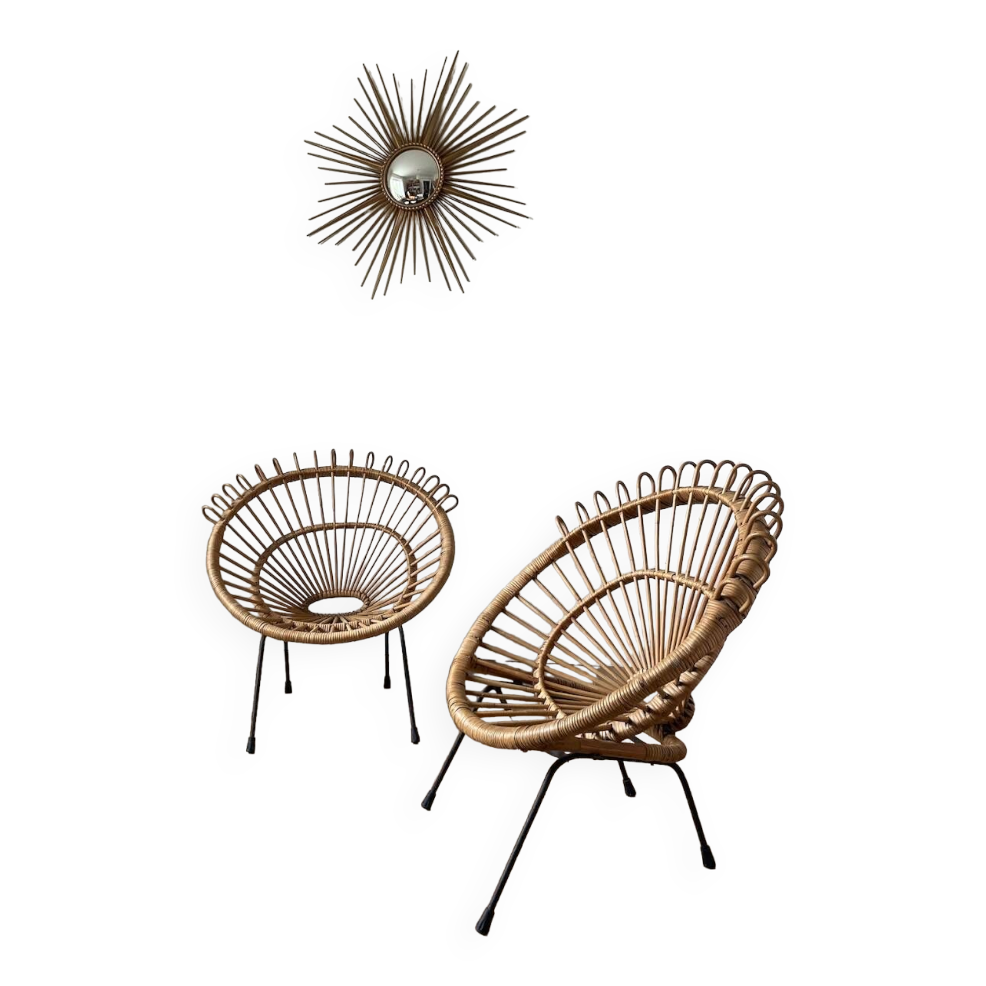 60s design rattan armchairs