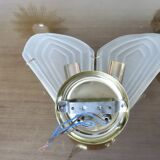 Double wall lamp in frosted glass and gold metal from the 70s