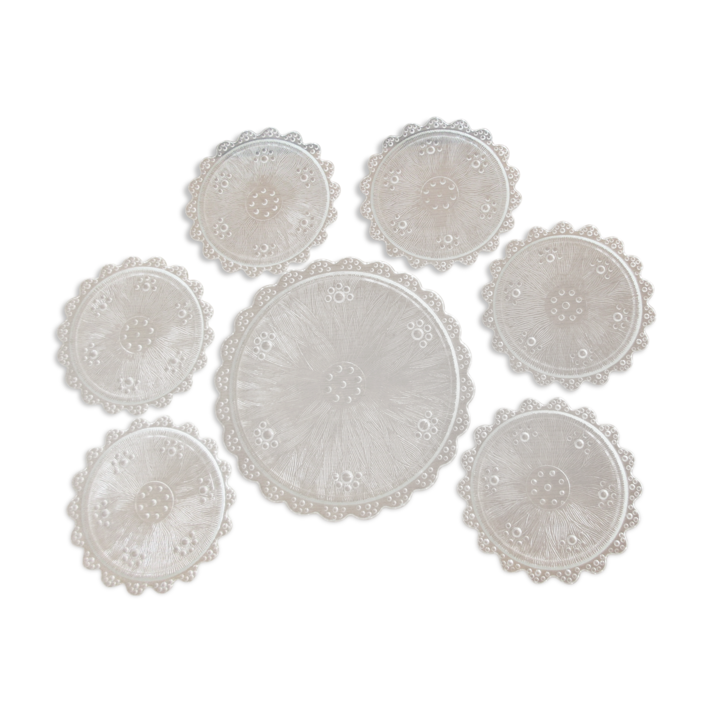 Glass dessert service, one dish and 6 plates 1920s-30s